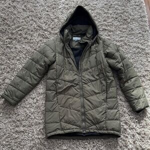 Women's Olive Hooded Puffer Jacket